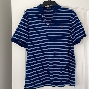 blue striped polo ralph lauren collared shirt